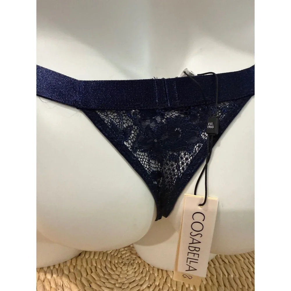 Cosabella Never Say Never Italian Thong Nocturnal blue Men's Lace NWT Size S‎